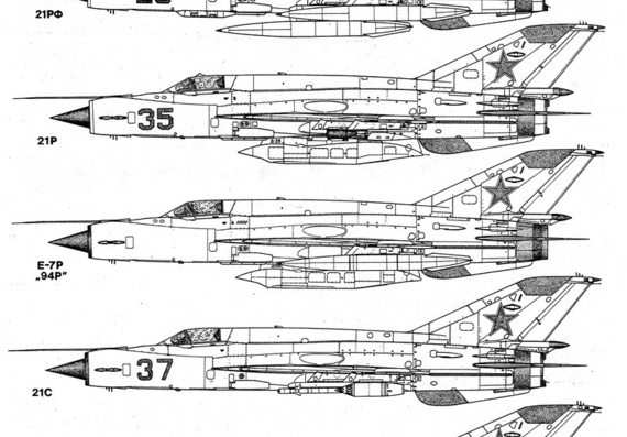 Mikoyan, Gurevich MiG-21 drawings (figures) of the aircraft